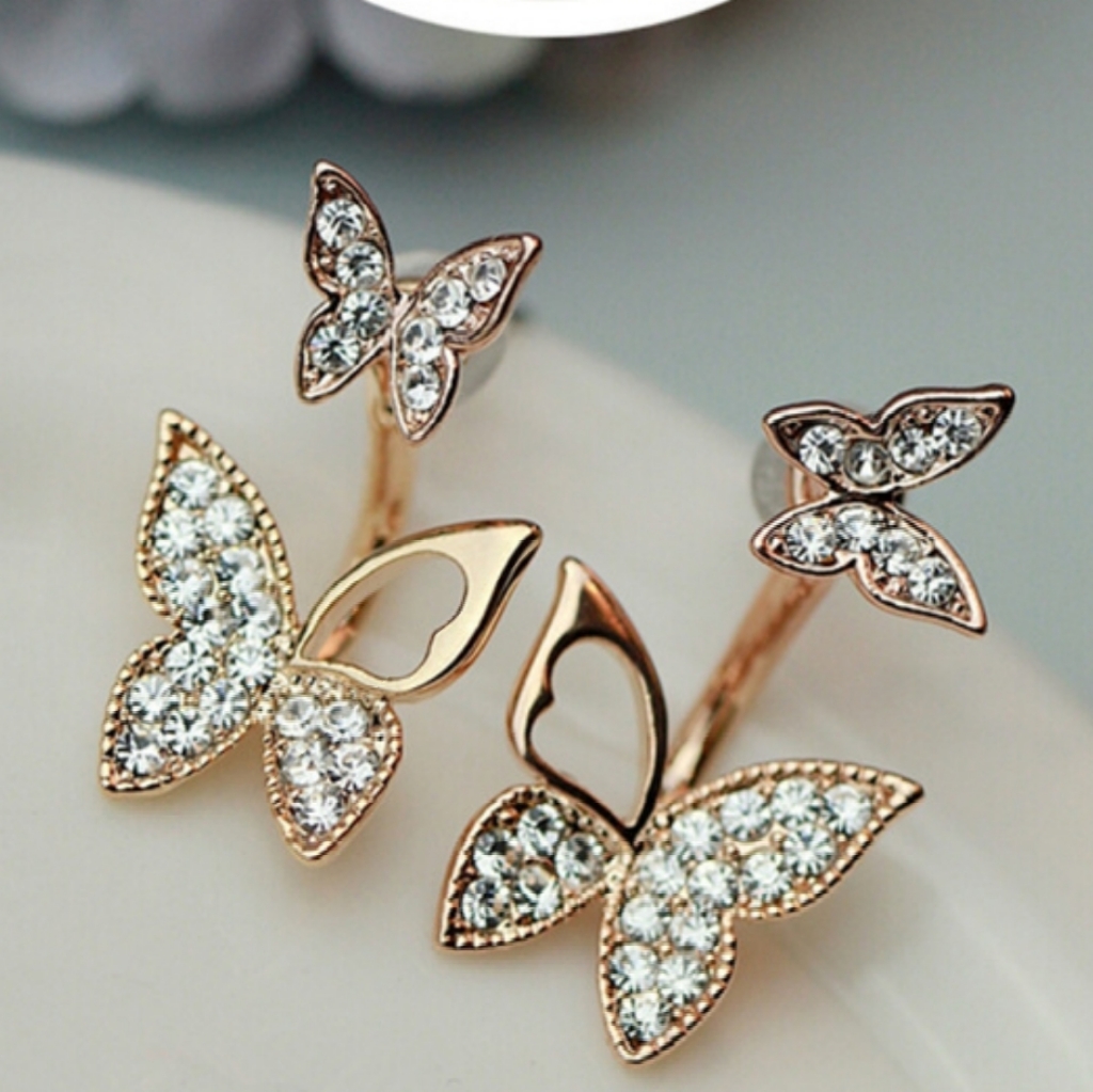 Brand New Beautiful Diamond Butterfly Earrings